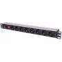 Intellinet 19 ιντσών 1U Rackmount Μονάδα διανομής ισχύος (PDU) 8 εξόδων με πρίζες EU-CEE-7/3, διακόπτη on/off και προστασία υπερφόρτωσης, ενσωματωμένο καλώδιο τροφοδοσίας 3m με βύσμα EU-CEE-7/4