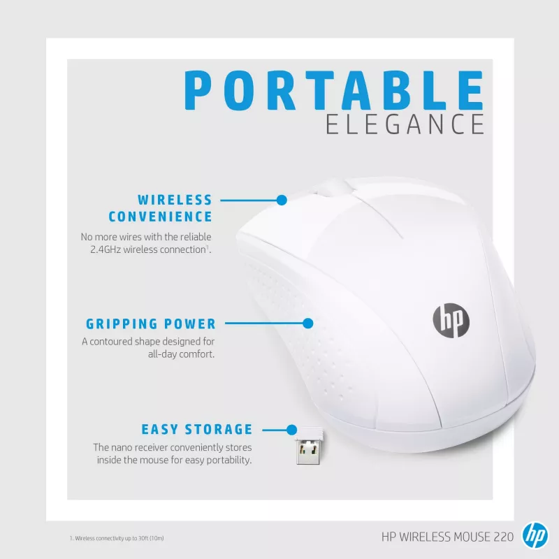 HP Wireless Ποντίκι 220 (Schneeweiß), Οπτικό, RF Wireless, Λευκό