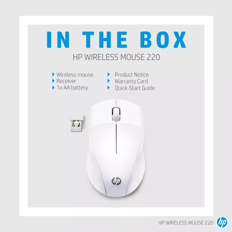 HP Wireless Ποντίκι 220 (Schneeweiß), Οπτικό, RF Wireless, Λευκό