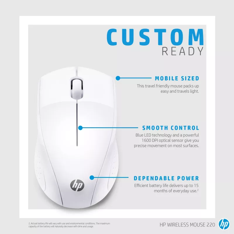 HP Wireless Ποντίκι 220 (Schneeweiß), Οπτικό, RF Wireless, Λευκό