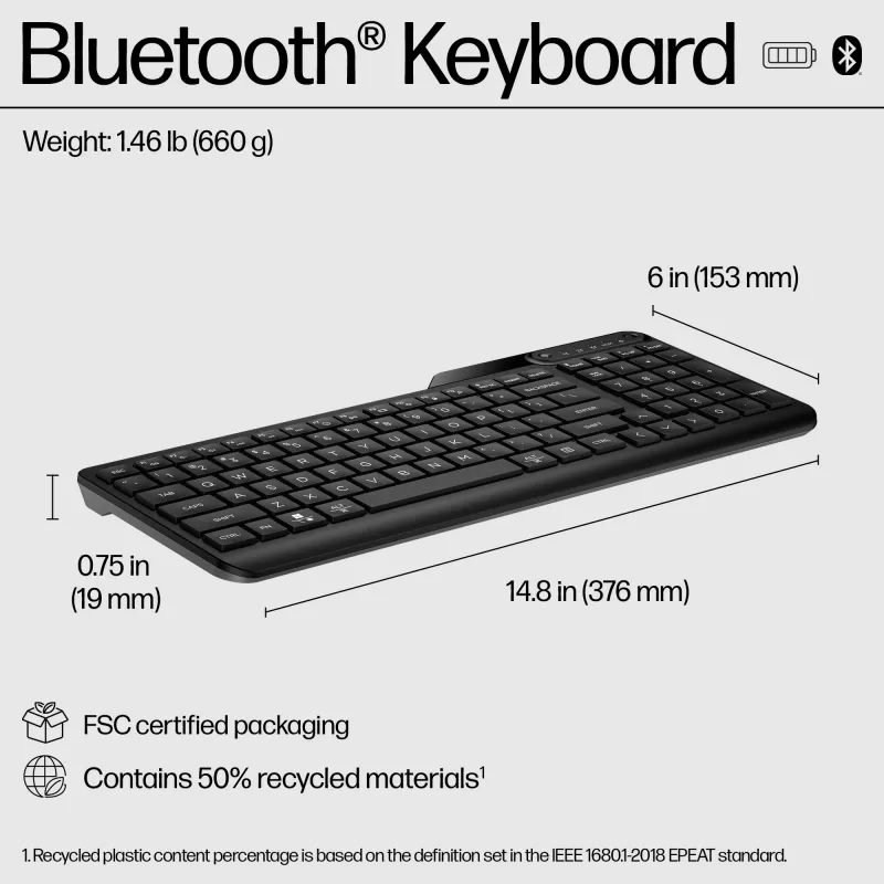 HP 460 Multi-Device Bluetooth Πληκτρολόγιο, Full-Size (100%), ασύρματο, Bluetooth, μηχανικό, Μαύρο