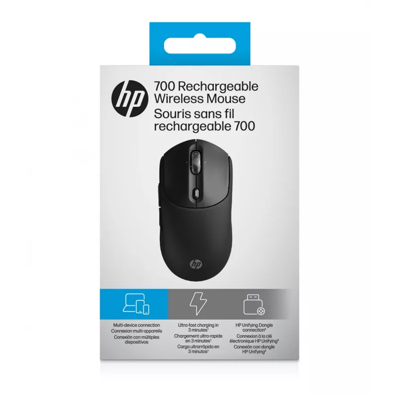 HP 700 Επαναφορτιζόμενο Ασύρματο Ποντίκι, Αμφίχειρο, RF Wireless + Bluetooth, 6000 DPI, Μαύρο