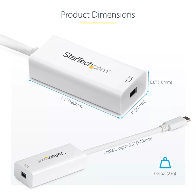 StarTech.com Προσαρμογέας USB-C σε Mini DisplayPort – 4K 60 Hz – λευκό – προσαρμογέας USB 3.1 Type-C σε Mini DP – ενημερωμένη έκδοση είναι CDP2MDPEC