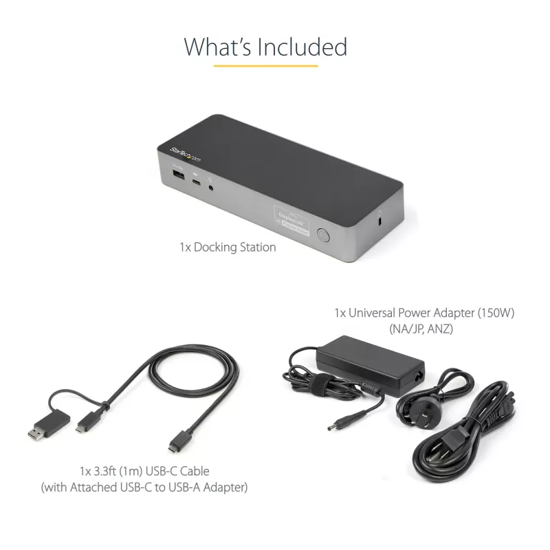StarTech.com Universal Docking Station φορητού υπολογιστή, Υβριδικό USB-C & USB-A Dock, Dual 4K DP & HDMI, 100W PD, Mac / Windows / Chrome OS, 4x USB 5Gbps Hub, GbE