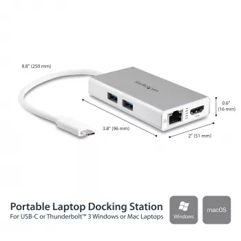 StarTech.com USB-C Multiport Adapter – USB-C Travel-Docking Station με 4K HDMI – 60 W Power Delivery Pass-Through, GbE, 2-Port USB-A 3.0 Hub – Φορητό Mini-USB Type-C Dock για φορητό υπολογιστή – Λευκό