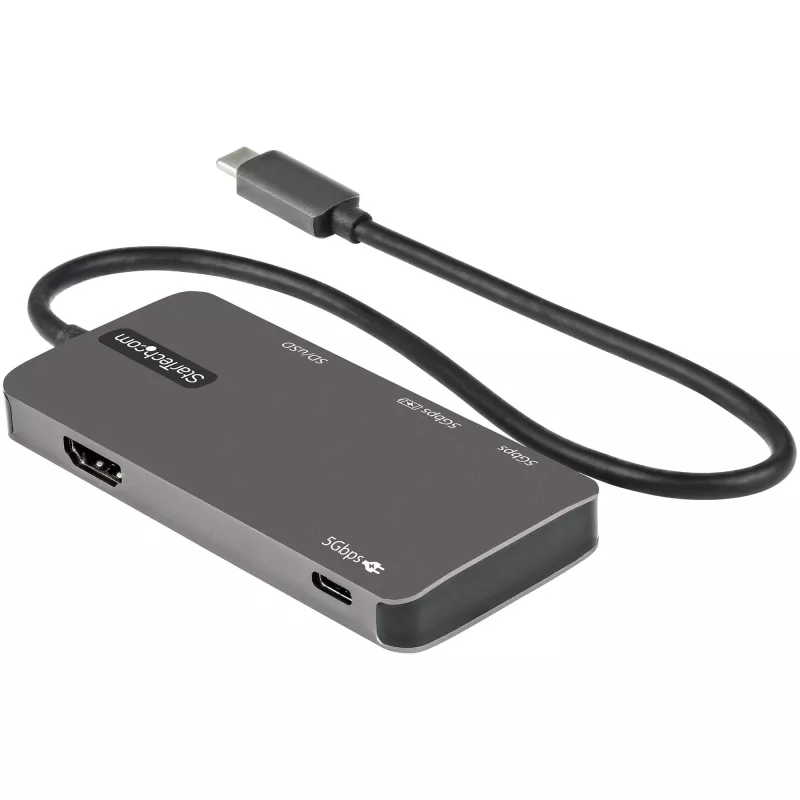 StarTech.com DKT30CHSDPD προσαρμογέας πολλαπλών θυρών USB-C mini dock, HDMI 4K, 100 W PD pass-through, υποδοχή SD/microSD, διανομέας USB 3.0 3 θυρών, σταθερό καλώδιο 30 cm
