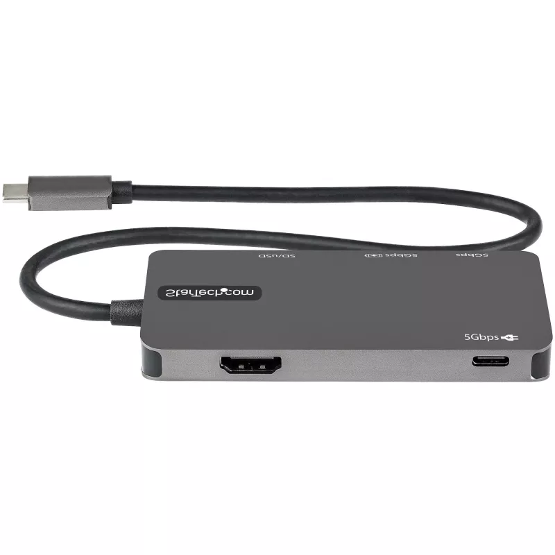StarTech.com DKT30CHSDPD προσαρμογέας πολλαπλών θυρών USB-C mini dock, HDMI 4K, 100 W PD pass-through, υποδοχή SD/microSD, διανομέας USB 3.0 3 θυρών, σταθερό καλώδιο 30 cm