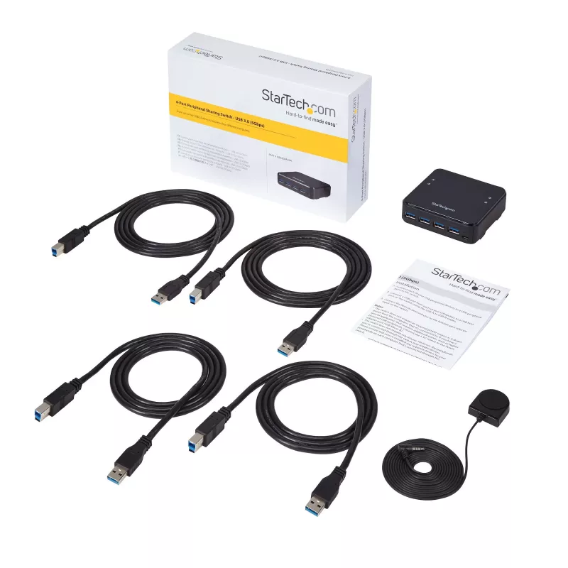StarTech.com 4-σε-4 USB 3.0 περιφερειακό switch box, 5 Gbit/s, Micro-USB Type-B, Μαύρο, Πλαστικό, CE, FCC, REACH, 0 - 40 °C