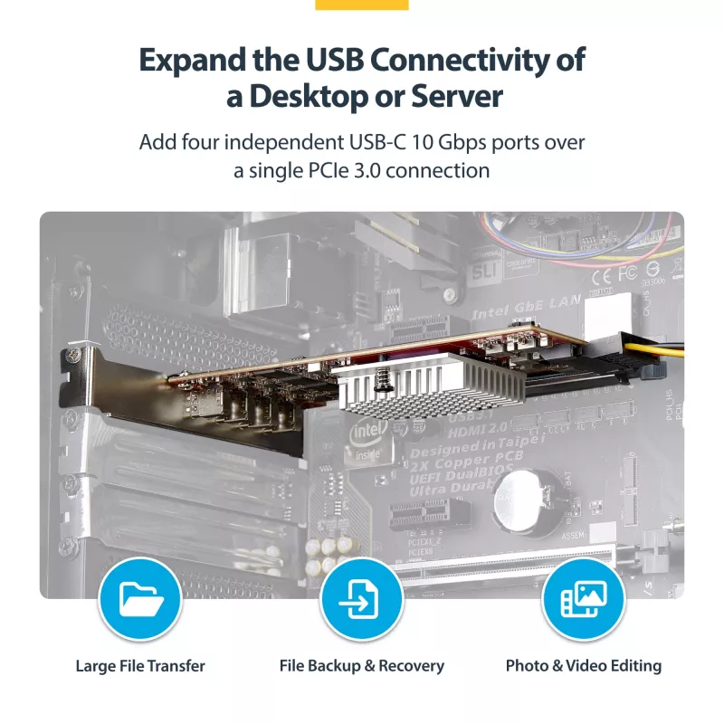 StarTech.com Κάρτα PCIe USB Type-C 4 θυρών, USB 3.2 10Gbps, Κάρτα επέκτασης USB-C PCI Express, 4x ανεξάρτητοι ελεγκτές USB, Windows/Linux/macOS, TAA-συμβατό