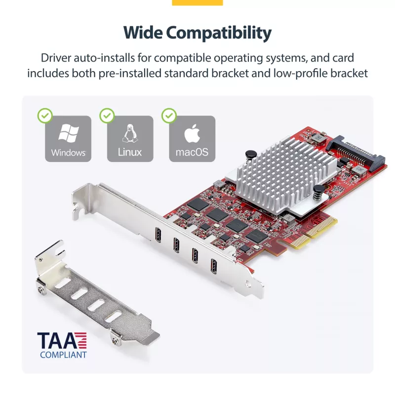 StarTech.com Κάρτα PCIe USB Type-C 4 θυρών, USB 3.2 10Gbps, Κάρτα επέκτασης USB-C PCI Express, 4x ανεξάρτητοι ελεγκτές USB, Windows/Linux/macOS, TAA-συμβατό
