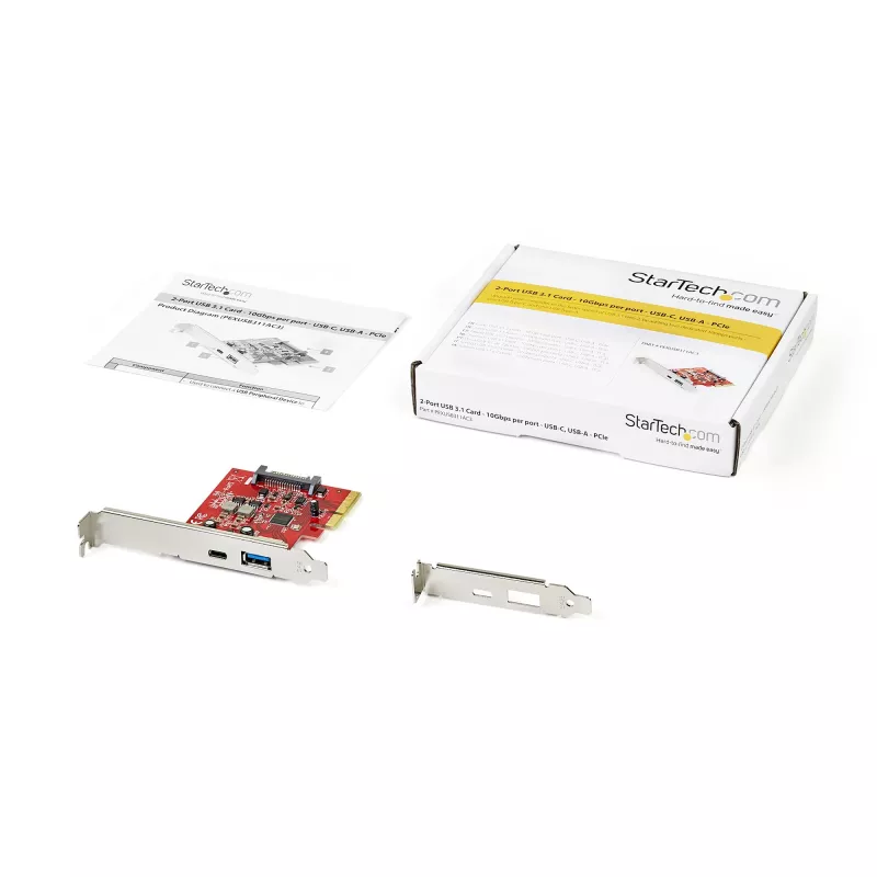 StarTech.com Κάρτα PCIe 2 Θυρών 10Gbps USB-A & USB-C – Κάρτα προσαρμογέα Host-Controller USB 3.2 Gen 2 PCI Express Type C/A – Κάρτα επέκτασης USB 3.2 Gen 2x1 PCIe – Windows, macOS, Linux