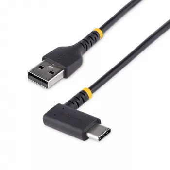 StarTech.com Καλώδιο φόρτισης USB-A σε C 1ft (30cm), γωνιακό – Ανθεκτικό καλώδιο ταχείας φόρτισης USB-C – Μαύρο USB 2.0 A σε Type-C – Ανθεκτική ίνα Aramid – 3A – Καλώδιο φόρτισης USB