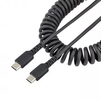 StarTech.com Καλώδιο φόρτισης USB-C 1m, Σπιράλ καλώδιο, Heavy Duty, ταχεία φόρτιση & συγχρονισμός, Καλώδιο USB-2.0-Type-C, ανθεκτική ίνα Aramid, ανθεκτικό καλώδιο USB αρσενικό σε αρσενικό, μαύρο