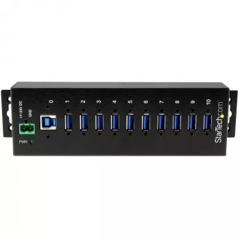 StarTech.com Βιομηχανικό hub USB 3.0 10 θυρών – Προστασία ESD και υπέρτασης~Hub USB 3.0 10 θυρών – 5 Gbit/s – Βιομηχανικό μεταλλικό hub USB-A με προστασία ESD και υπέρτασης – Τοποθέτηση σε ράγα DIN, τοίχο ή γραφείο – Συμβατό με TAA hub επέκτασης USB