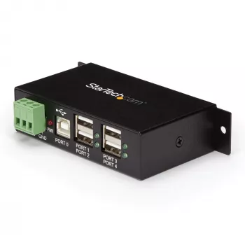StarTech.com Hub USB 2.0 4 θυρών - Μεταλλικό βιομηχανικό hub USB-A - Τοποθέτηση σε ράγα DIN, τοίχο ή γραφείο hub δεδομένων USB - Συμβατό με TAA hub επέκτασης USB