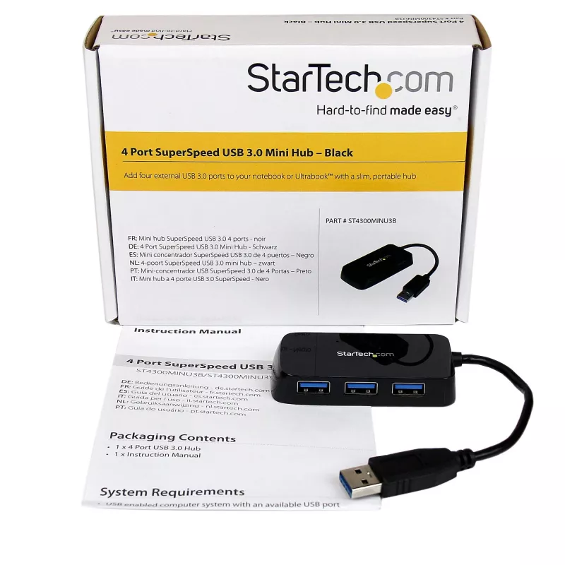 StarTech.com Φορητό Mini Hub USB 3.0 SuperSpeed 4 θυρών - Μαύρο~Φορητό Mini Hub USB 3.0 SuperSpeed 4 θυρών - 5Gbps - Μαύρο