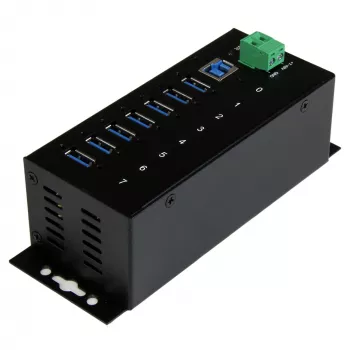 StarTech.com Βιομηχανικό Hub USB 3.0 7 θυρών με προστασία ESD~Hub USB 3.0 7 θυρών (5Gbps) - Βιομηχανικό μεταλλικό hub USB-A με προστασία ESD και προστασία υπέρτασης 350W - Τοποθέτηση σε ράγα DIN, τοίχο ή γραφείο - Συμβατό με TAA hub επέκτασης USB