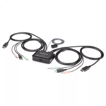 StarTech.com Διακόπτης KVM DisplayPort 2 θυρών – 4K 60Hz – Συμπαγής Dual-Port UHD DP 1.2 USB Desktop KVM Switch με καλώδια 1,2 m & ήχο – Τροφοδοτούμενος από το bus & απομακρυσμένη εναλλαγή – MacBook ThinkPad