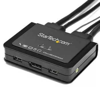 StarTech.com Διακόπτης KVM DisplayPort 2 θυρών – 4K 60Hz – Συμπαγής Dual-Port UHD DP 1.2 USB Desktop KVM Switch με καλώδια 1,2 m & ήχο – Τροφοδοτούμενος από το bus & απομακρυσμένη εναλλαγή – MacBook ThinkPad