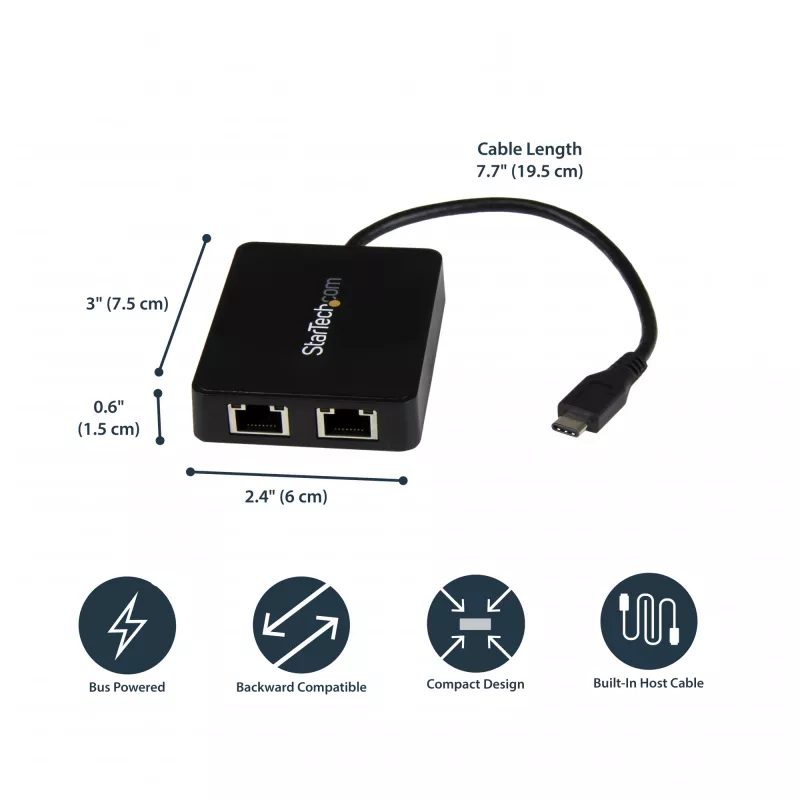 StarTech.com Προσαρμογέας USB-C σε Dual Gigabit Ethernet με θύρα USB (Type-A)