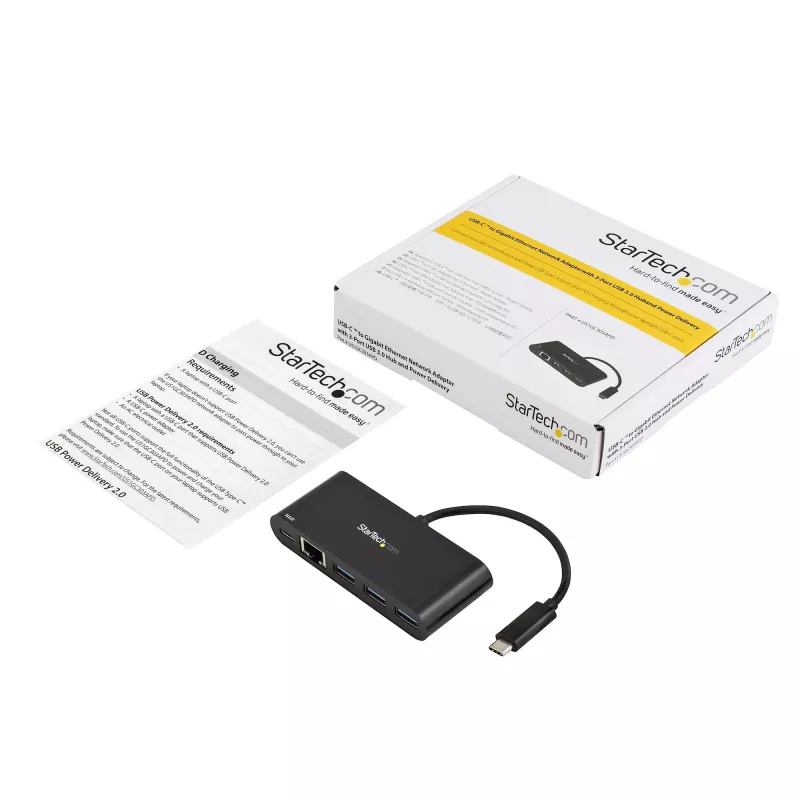 StarTech.com Προσαρμογέας USB-C σε Ethernet με Hub USB 3.0 3 θυρών και Power Delivery
