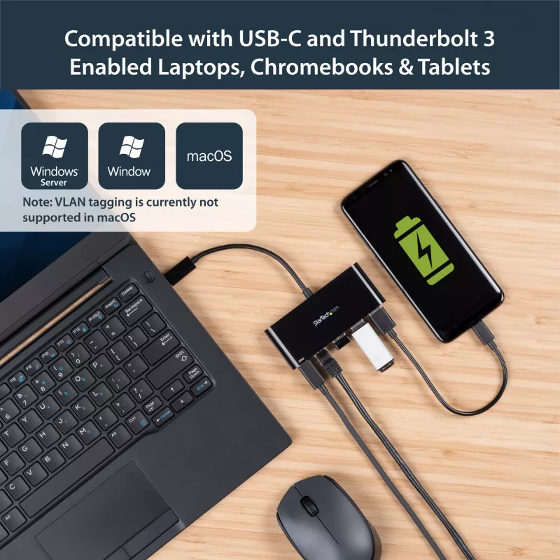 StarTech.com Προσαρμογέας USB-C σε Ethernet με Hub USB 3.0 3 θυρών και Power Delivery