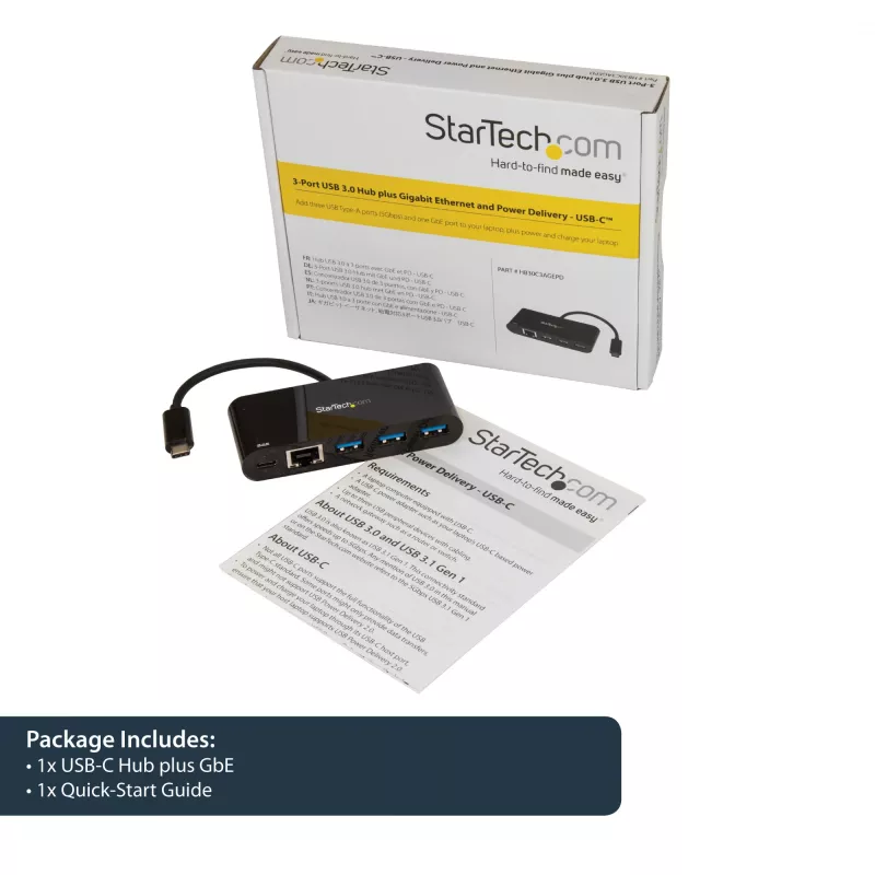 StarTech.com Προσαρμογέας USB-C σε Ethernet με Hub USB 3.0 3 θυρών και Power Delivery