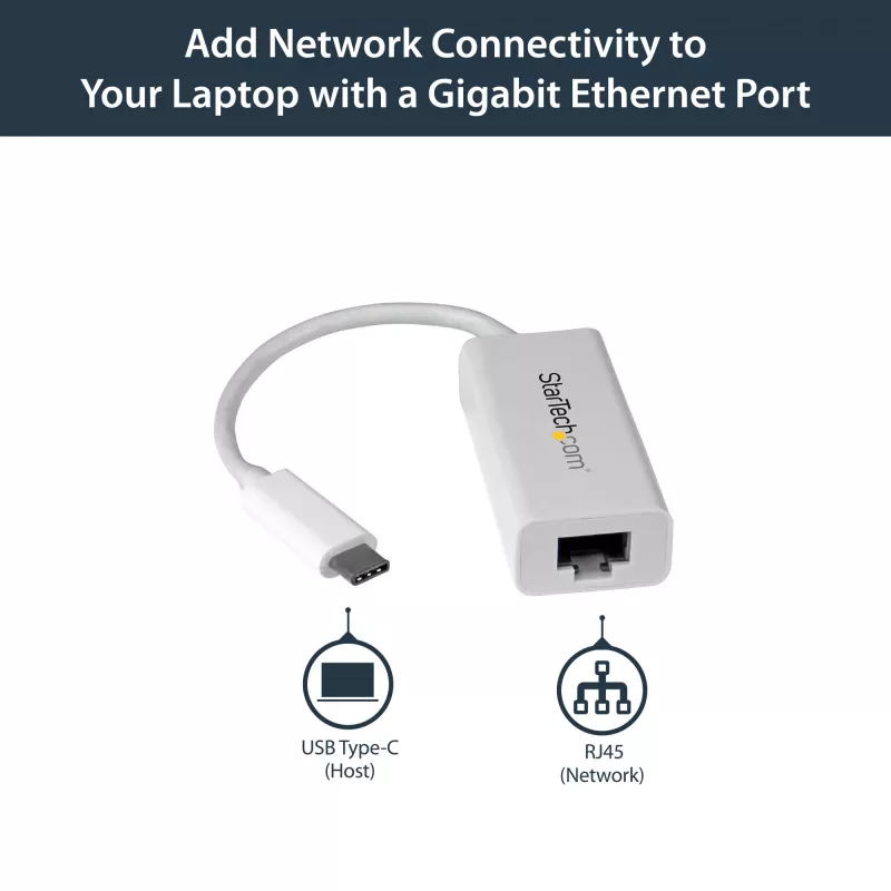 StarTech.com Προσαρμογέας USB-C σε Gigabit δικτύου - Λευκό, Ενσύρματο, USB Type-C, Ethernet, 5000 Mbit/s, Λευκό
