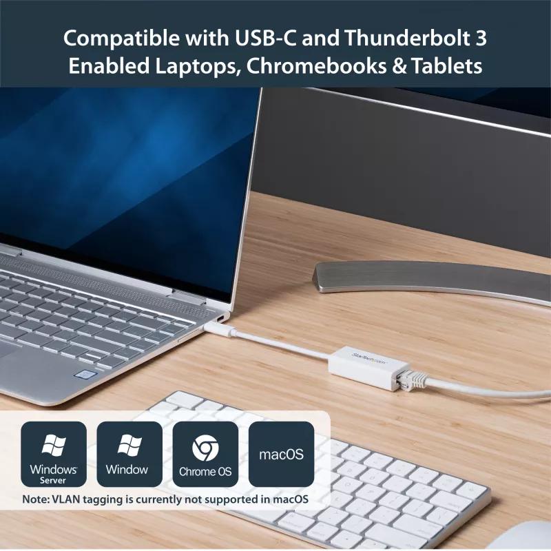 StarTech.com Προσαρμογέας USB-C σε Gigabit δικτύου - Λευκό, Ενσύρματο, USB Type-C, Ethernet, 5000 Mbit/s, Λευκό