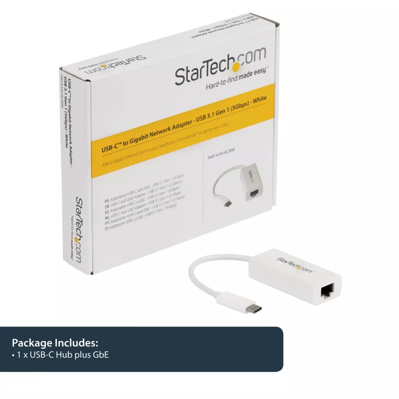 StarTech.com Προσαρμογέας USB-C σε Gigabit δικτύου - Λευκό, Ενσύρματο, USB Type-C, Ethernet, 5000 Mbit/s, Λευκό
