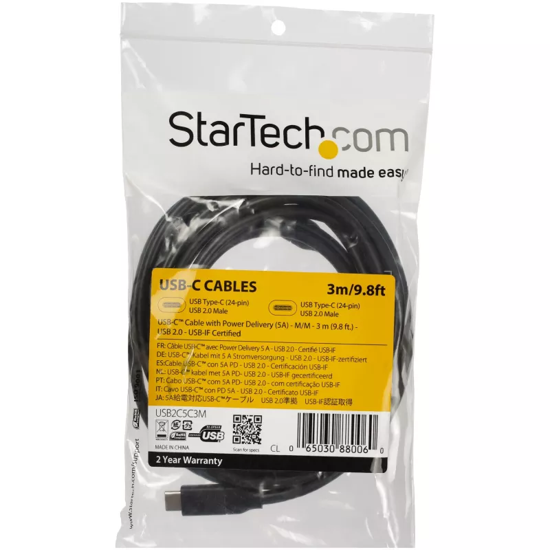 StarTech.com Καλώδιο USB-C σε USB-C με 5 A PD – M/M – 3 m (10 ft.) – USB 2.0 – Πιστοποιημένο USB-IF