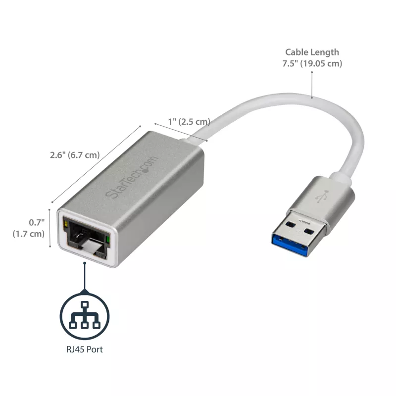 StarTech.com Προσαρμογέας δικτύου USB 3.0 σε Gigabit - Ασημί, Ενσύρματο, USB, Ethernet, 2000 Mbit/s, Ασημί