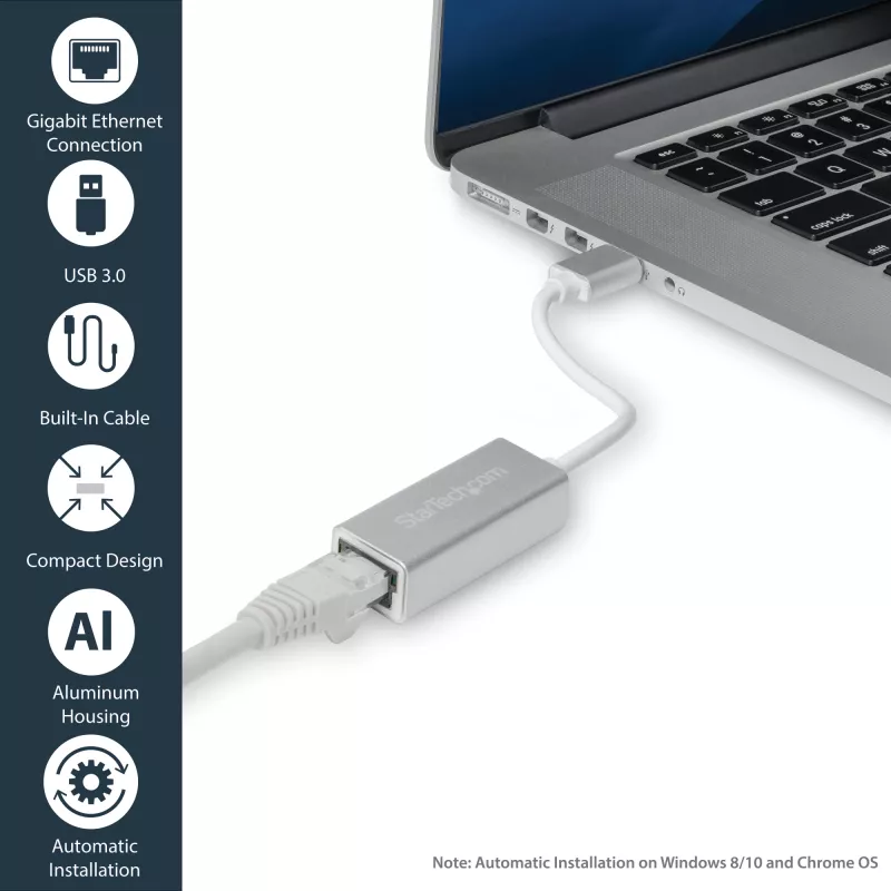 StarTech.com Προσαρμογέας δικτύου USB 3.0 σε Gigabit - Ασημί, Ενσύρματο, USB, Ethernet, 2000 Mbit/s, Ασημί