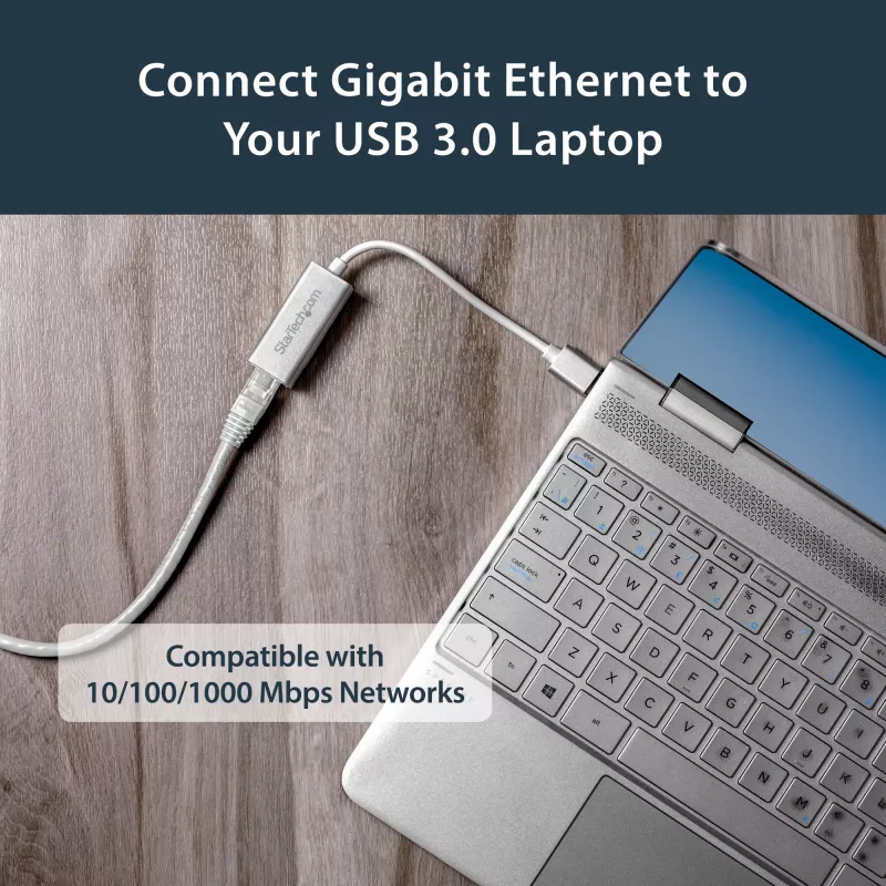 StarTech.com Προσαρμογέας δικτύου USB 3.0 σε Gigabit - Ασημί, Ενσύρματο, USB, Ethernet, 2000 Mbit/s, Ασημί