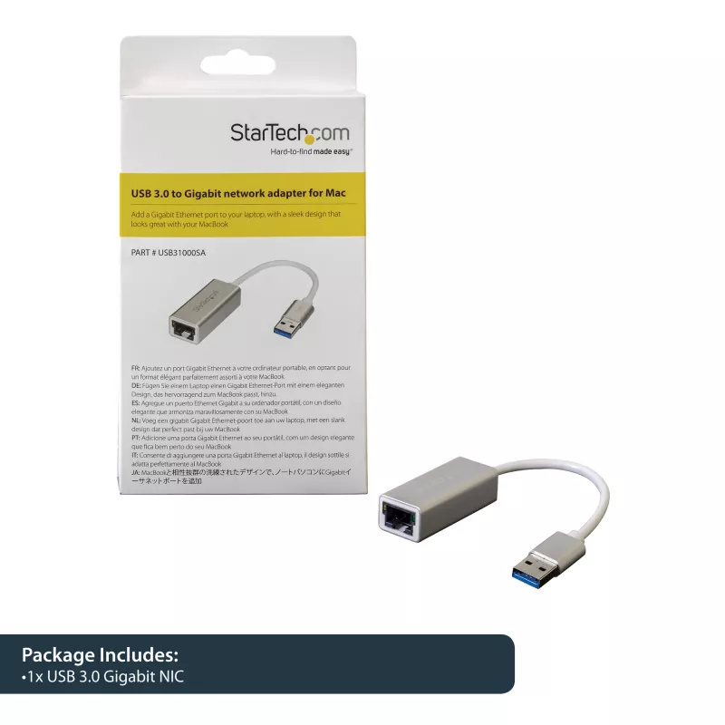 StarTech.com Προσαρμογέας δικτύου USB 3.0 σε Gigabit - Ασημί, Ενσύρματο, USB, Ethernet, 2000 Mbit/s, Ασημί