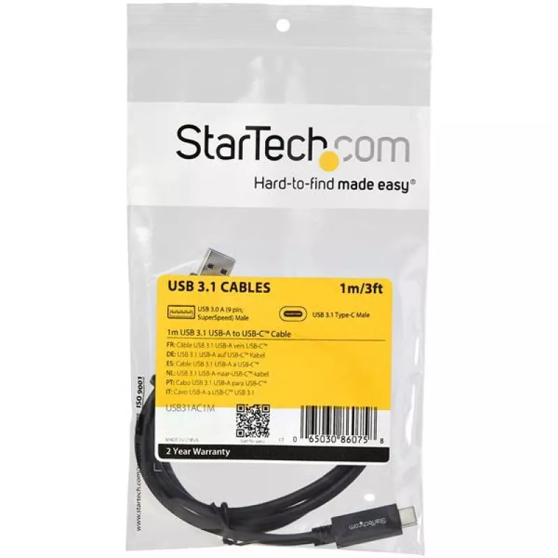 StarTech.com USB31AC1M Καλώδιο USB-A σε USB-C, αρσενικό/αρσενικό, USB 3.1, 10 Gbps, 1 m (3 ft), μαύρο