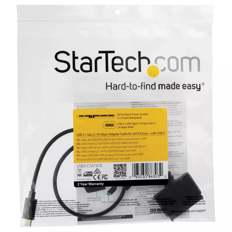 StarTech.com Καλώδιο προσαρμογέα USB 3.1 (10 Gbit/s) για μονάδες SATA 2,5 ιντσών – USB-C