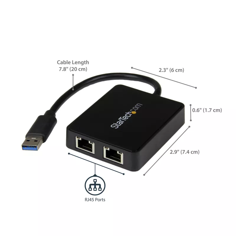 StarTech.com Προσαρμογέας USB 3.0 σε Dual-Port Gigabit Ethernet NIC με θύρα USB