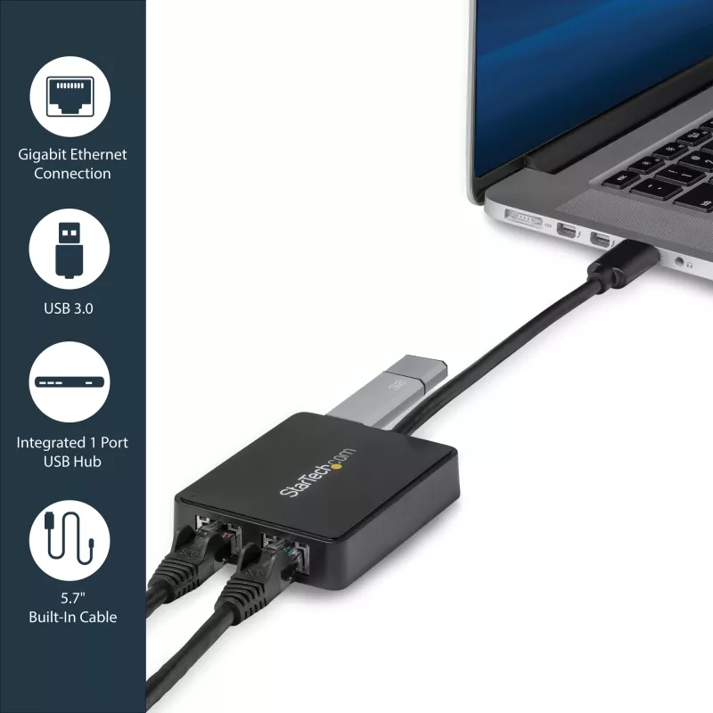 StarTech.com Προσαρμογέας USB 3.0 σε Dual-Port Gigabit Ethernet NIC με θύρα USB