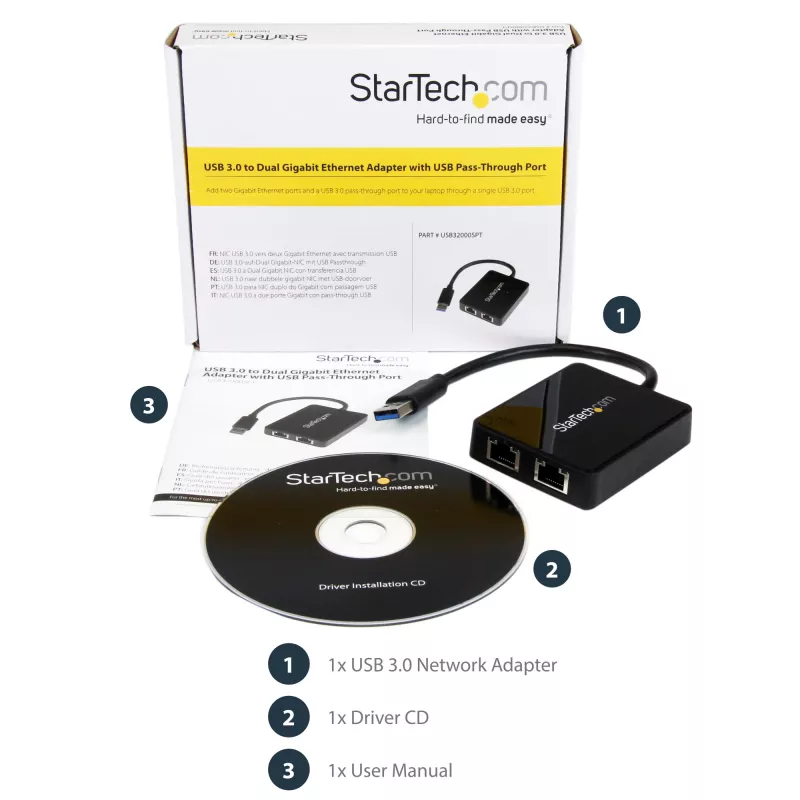 StarTech.com Προσαρμογέας USB 3.0 σε Dual-Port Gigabit Ethernet NIC με θύρα USB