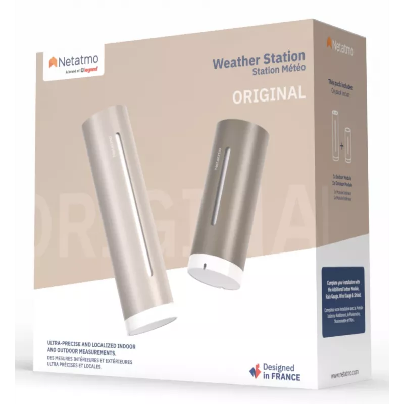 Netatmo NWS-S-EC έξυπνος μετεωρολογικός σταθμός Original 2ης γενιάς, εσωτερικού/εξωτερικού χώρου, HomeKit, άμμου (καφέ)