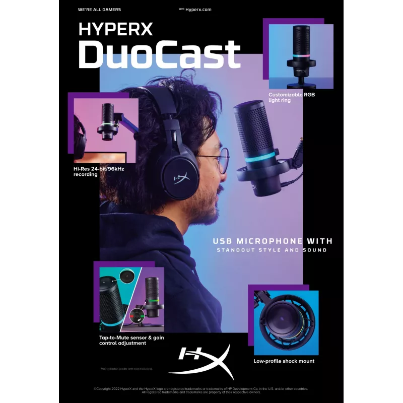 HyperX DuoCast - Μικρόφωνο USB (Μαύρο) - Φωτισμός RGB
