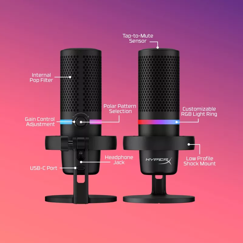 HyperX DuoCast - Μικρόφωνο USB (Μαύρο) - Φωτισμός RGB