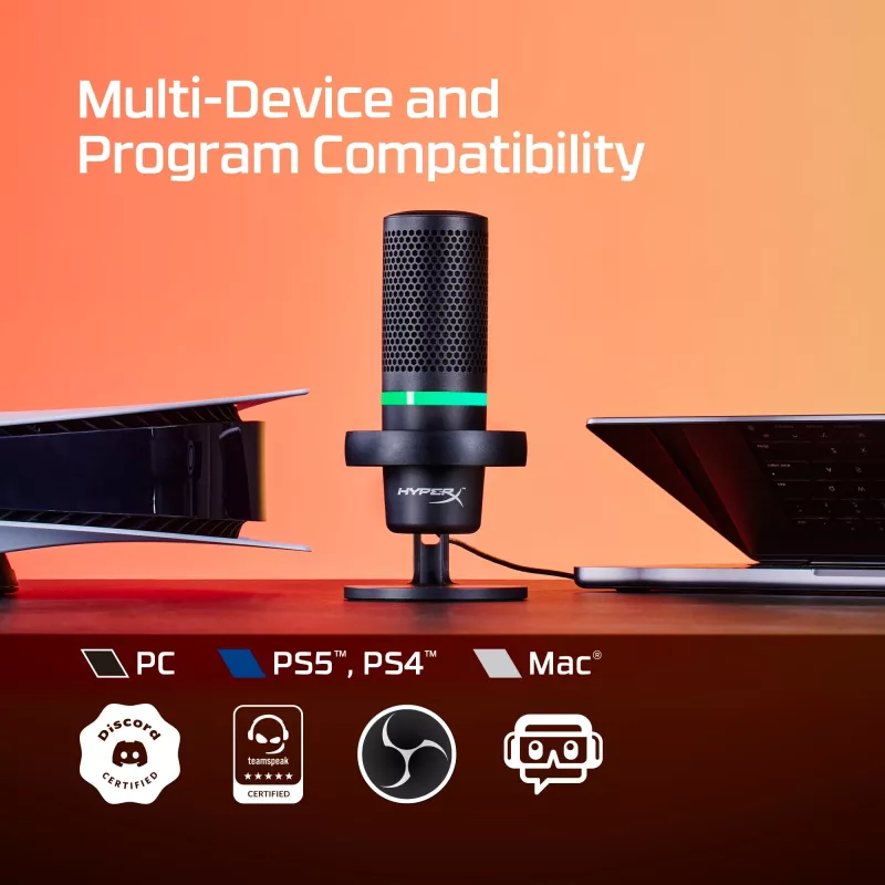 HyperX DuoCast - Μικρόφωνο USB (Μαύρο) - Φωτισμός RGB