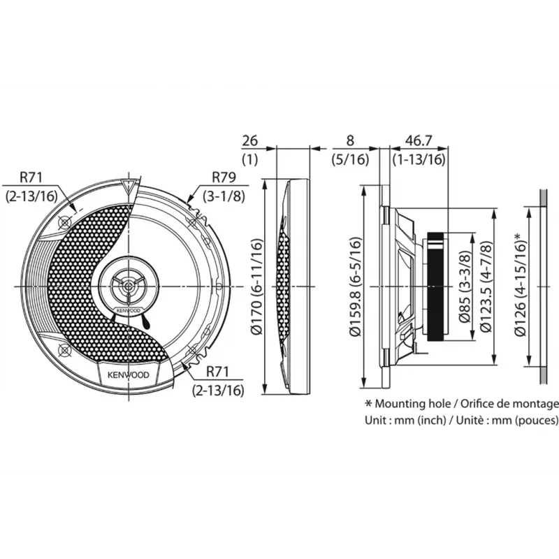 Ηχείο αυτοκινήτου Kenwood KFC-S1676EX στρογγυλό 3 δρόμων 330 W 2 τεμ.