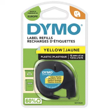 Ετικέτες πλαστικές DYMO Marken-LetraTag | ρολό 12 mm x 4 m | μαύρη εκτύπωση σε κίτρινο | αυτοκόλλητες ετικέτες πολλαπλών χρήσεων για εκτυπωτές ετικετών LetraTag