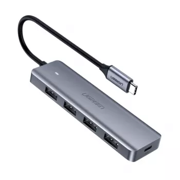 UGREEN 70336 (CM219) διανομέας USB-C σε 4x USB 3.0, 5 Gbps, OTG, θύρα τροφοδοσίας USB-C, καλώδιο 15 cm, γκρι