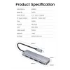 UGREEN 70336 (CM219) διανομέας USB-C σε 4x USB 3.0, 5 Gbps, OTG, θύρα τροφοδοσίας USB-C, καλώδιο 15 cm, γκρι
