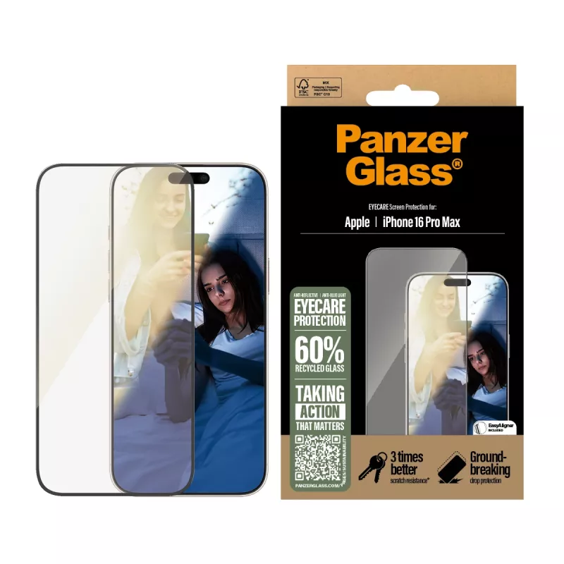 PanzerGlass ® EyeCARE™ Μεμβράνη προστασίας οθόνης iPhone 16 Pro Max | Ultra-Wide Fit