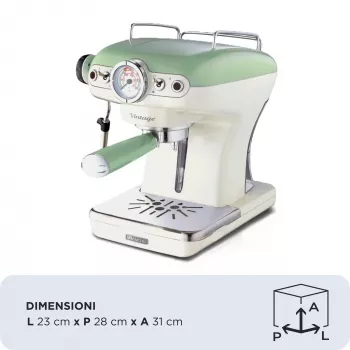 Ariete 1389 Vintage Μηχανή εσπρέσο - Μηχανή εσπρέσο για αλεσμένο καφέ ή ESE-Pads, σε παστέλ πράσινο χρώμα